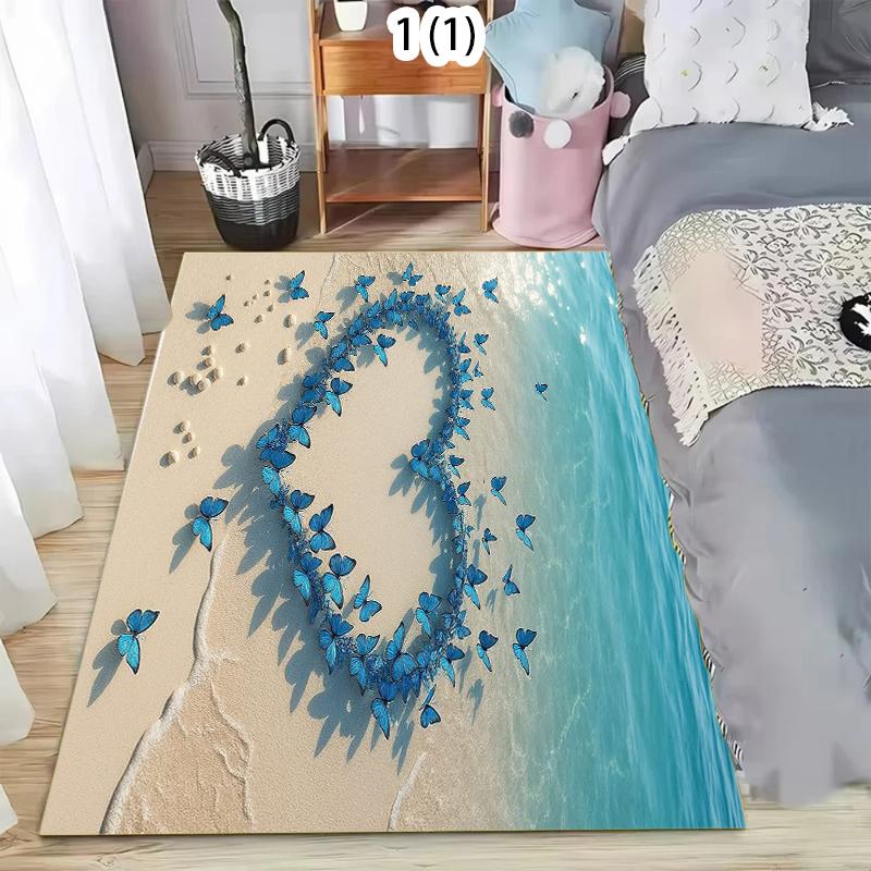 

Beach Blue Butterfly Heart Shape Pattern Area Rug Romantic Fresh Style Non-Slip Floor Mat for Living Rooms Bedrooms 40x60cm