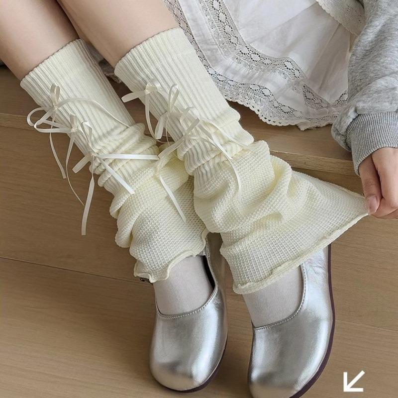 Female Summer Thin Fashion New Trumpet Bow Calf Pile Pile Sock