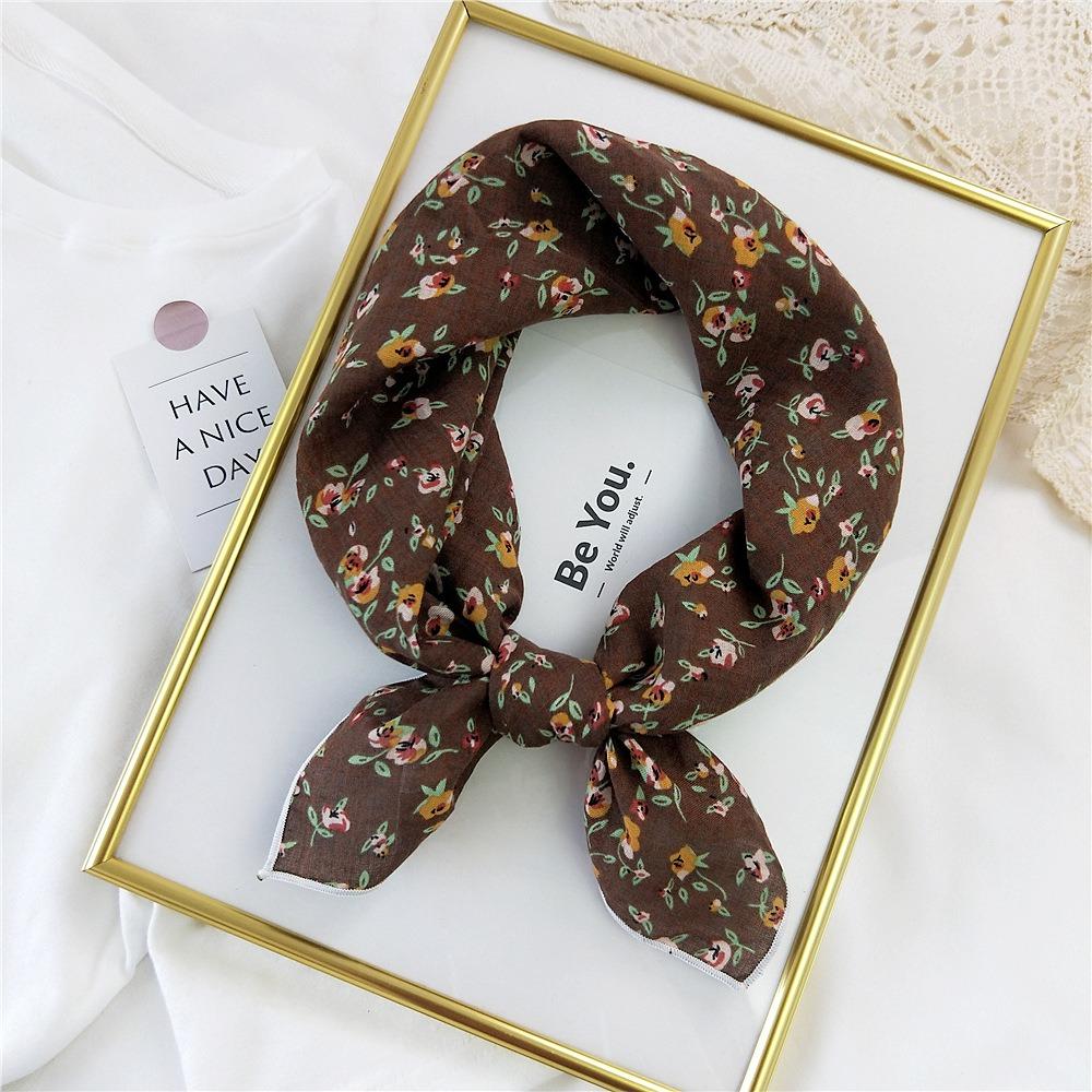 Pastoral Style Printed Silk Scarf Head Scarf Floral Kerchief Simple Scarf Hair Band  Women