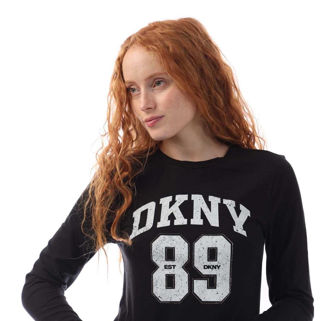 DKNY Womens/Ladies 1989 Logo Cropped Fitted Long-Sleeved T-Shirt
