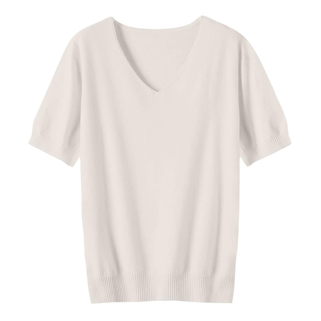 Women's Fashion Loose Knit Sweater Bottom Shirt V-Neck Pullover Sleeves Solid Color Top