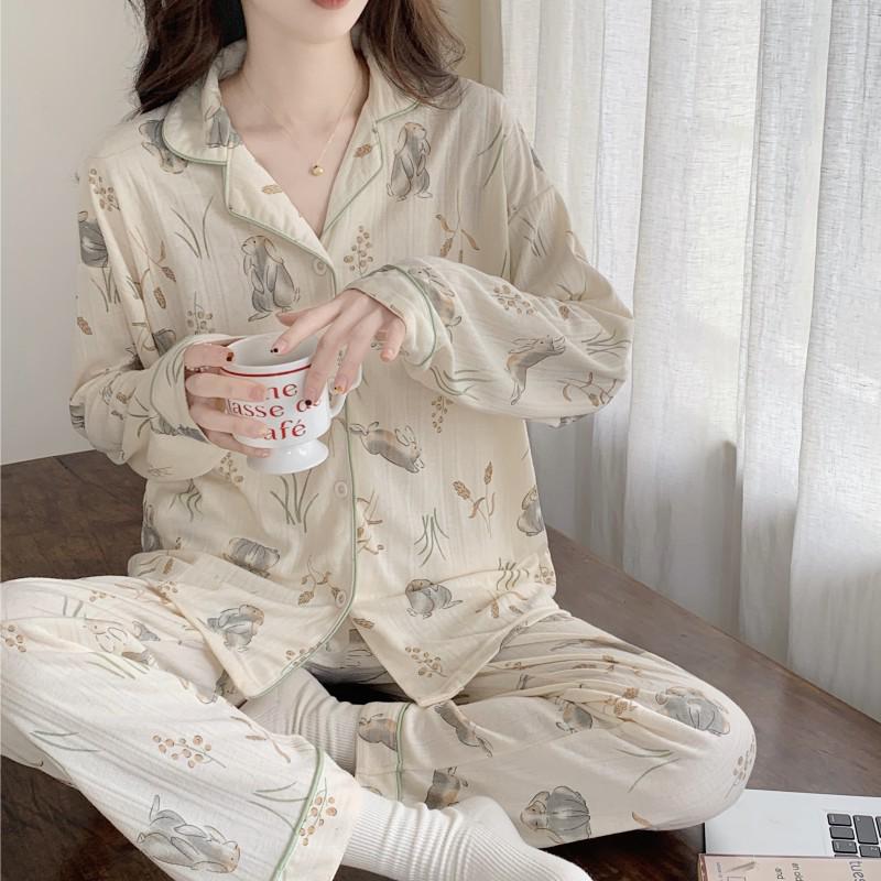 Women's French-Style Bunny Pajamas: Long-Sleeve, Spring/Autumn, Casual & High-End Home Suit
