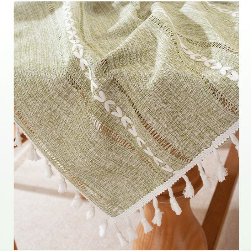 Rectangular Restaurant Decorative Fabric European Striped Jacquard Cotton Linen Table Cloth Hollow Tassel Dust-proof and Stain Proof Tablecloths