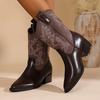 Ny Stil Mote Dame Western Cowboy Støvler Slip On Tykk Hæl Ridder Lange Støvletter Retro Stil Høst Vinter Damesko