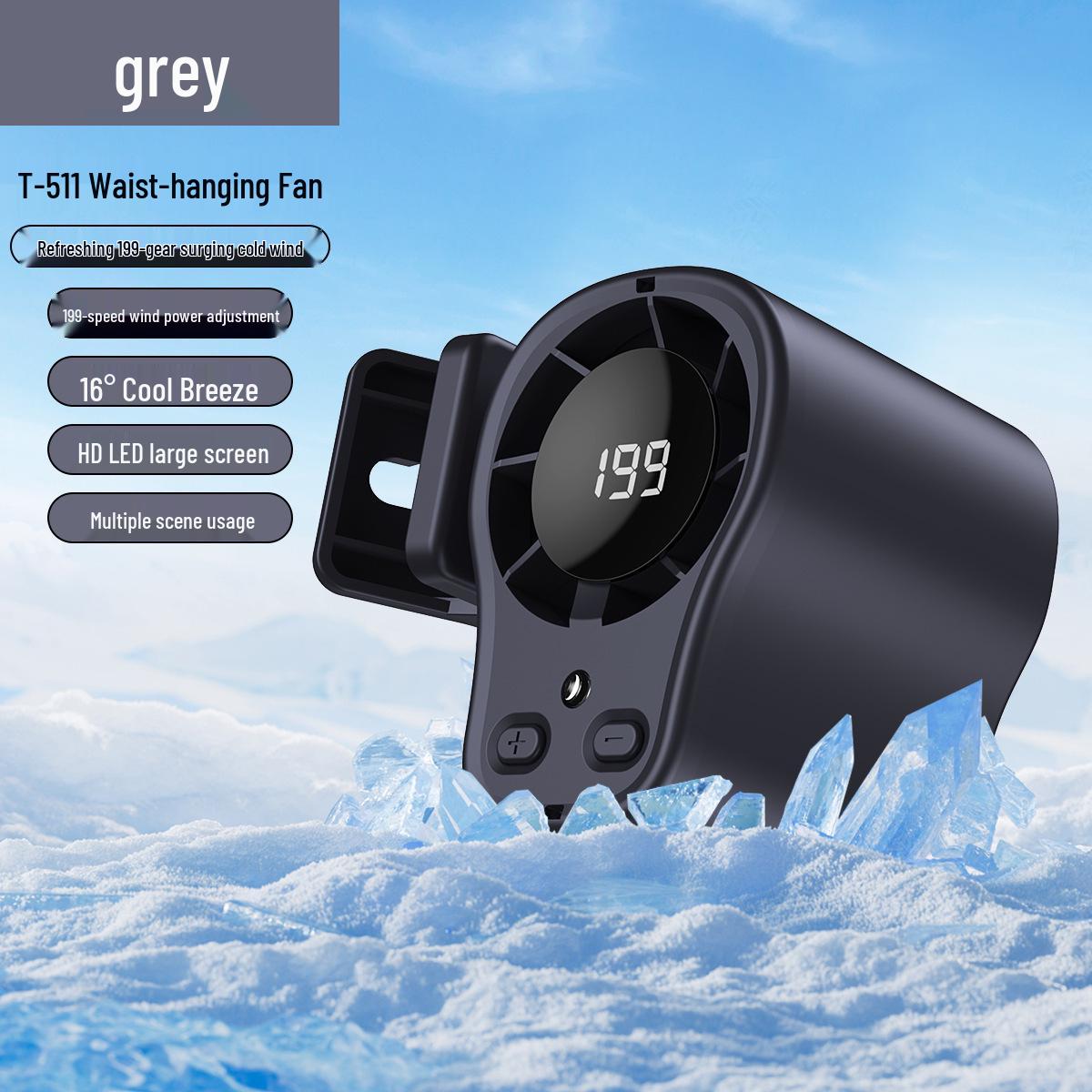 Portable T511 High-Speed Wind Power Fan with Long Battery Life - Desktop Clip & Waist Hanging Options 89*79*72MM