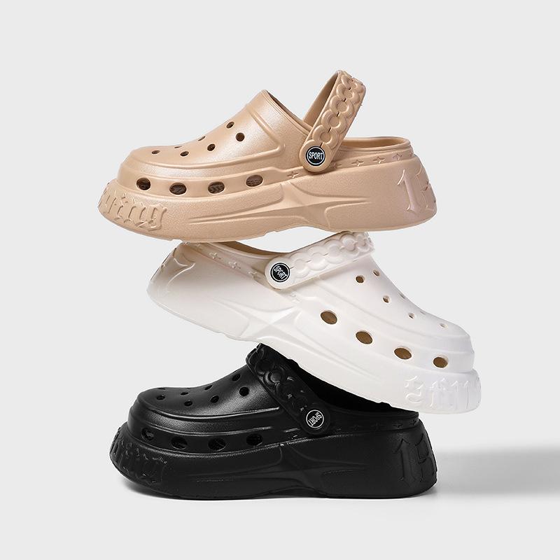 New summer non-slip muffin heightening baotou beach sandals wearing summer slippers thick-soled hole shoes women