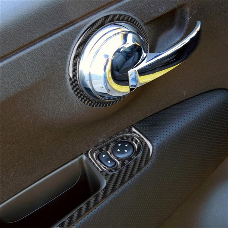Carbon Fiber Interior Door Button Panel Decoration Cover Trim Sticker For Fiat 500 2012-2015 Car Styling Accessories
