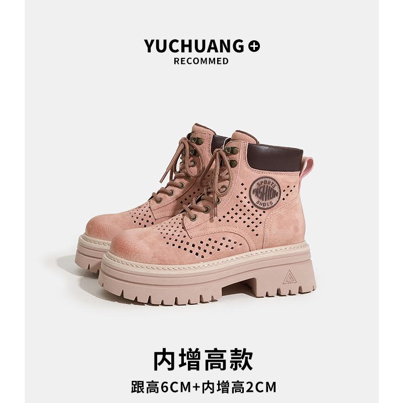 

White Deer Летние Ограниченные Полые Ботинки Мартина Женские Новые Уличные Альпинистские Рыжие Ботинки Верх Свиная Кожа Рабочие Ботинки 40