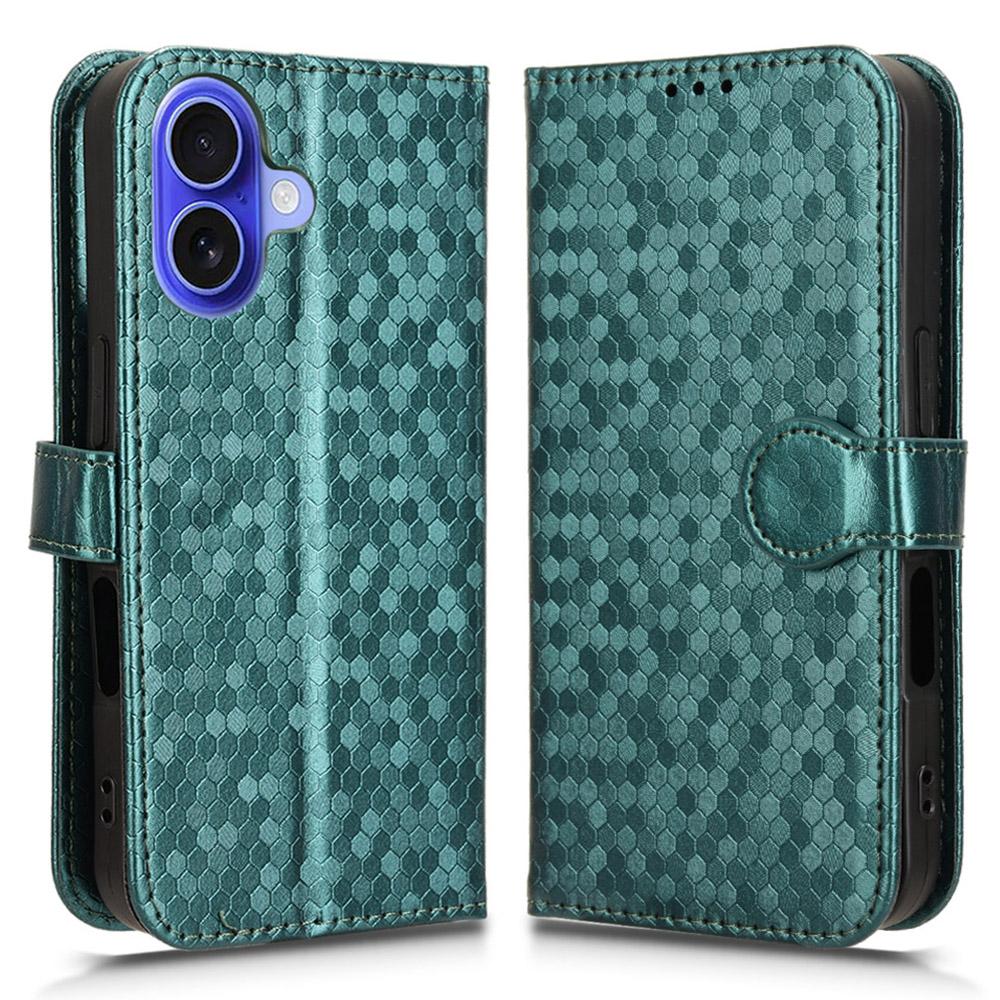 For iPhone 16 Wallet Case Dot Pattern Imprint PU Leather Phone Cover