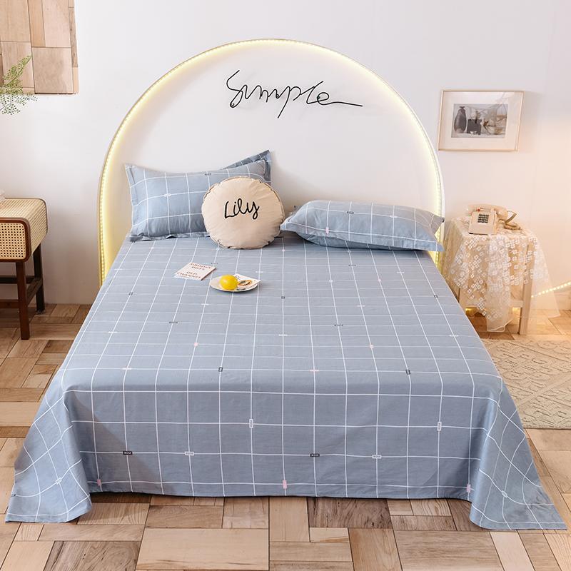 Geometric Grid Pattern Bed Sheet Set 3Pcs 100% Cotton Queen Size Bedding Set Skin-friendly Soft Bed Sheets with Pillowcases