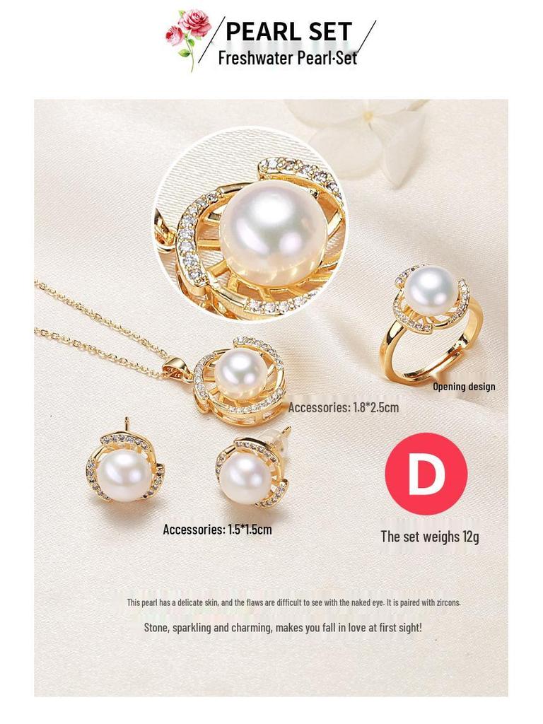 Pearl Necklace and Earrings Set with Freshwater Semi-round Pearls