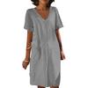 Damen Sommerkleid V-Ausschnitt Kurze Ärmel Knielanges Kleid Lässige Alltagskleidung Midikleid