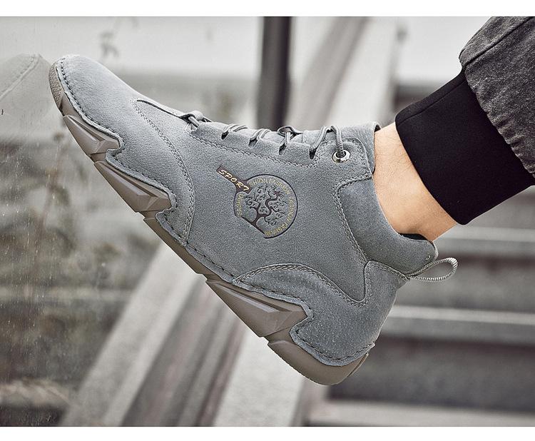 Shoes for Men Genuine Leather Casual Shoes High Tops Flat Leisure Sport Shoes Outdoor Slip-on Sneaker Winter Plush Boot