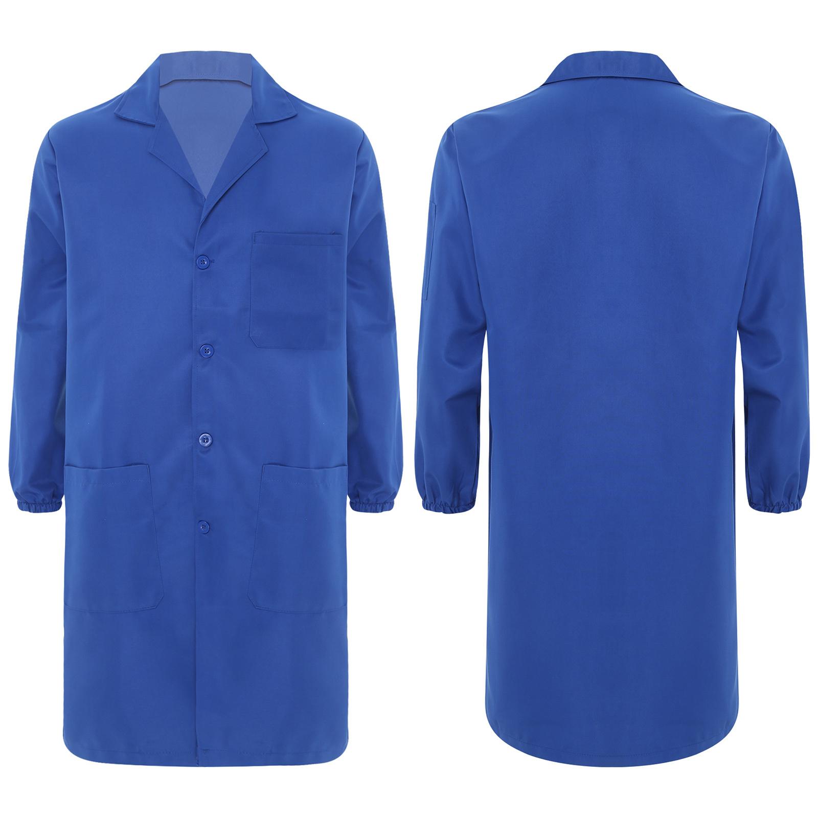 

Унісекс Робочий халат Пилозахисний Лабораторний халат Лацкан V-подібний виріз Довгий рукав Застібка на ґудзики спереду Стійкий Захисний Верхній одяг XXL королівський синій колір