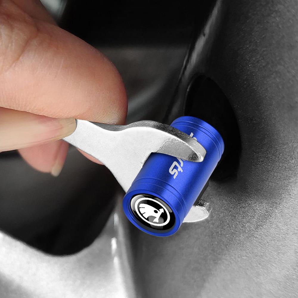 HRQB8 4Pcs Frosted Metal Car Styling Wheel Tire Valve Cap Stem Cover Accessories For Skoda Rapid Octavia A5 RS Kodiaq Fabia A7 Octavia
