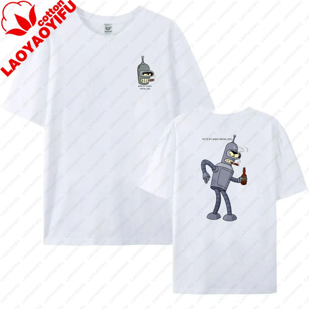 Futurama Bender Robot With Beer Graphic Print Unisex Cotton TShirt Casual Summer Wear Trendy Streetwear For Unisex And Women