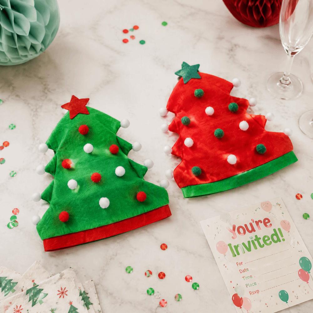 Funny Red Green Color Christmas Tree Hat Funny Style Soft Material Xmas Party Hat Adult Size Festive Hat Party Supplies