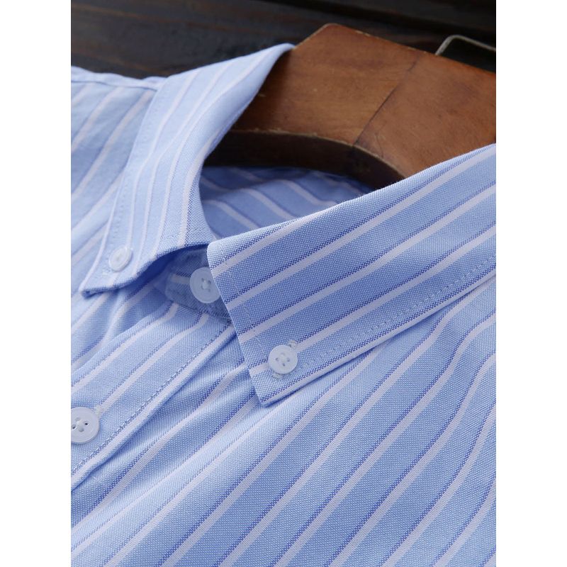 Nature Enzyme Washed 100/Cotton Export Factory Tail Order Men Summer Casual Stripes Short Sleeve Shirt Shirt