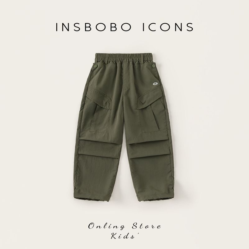 Insbobo Children s Pants 2025 New Casual Pants for Girls, Stylish Long Pants for Boys, Trendy Cargo Pants, Children s Clothing Army Green 160 cm
