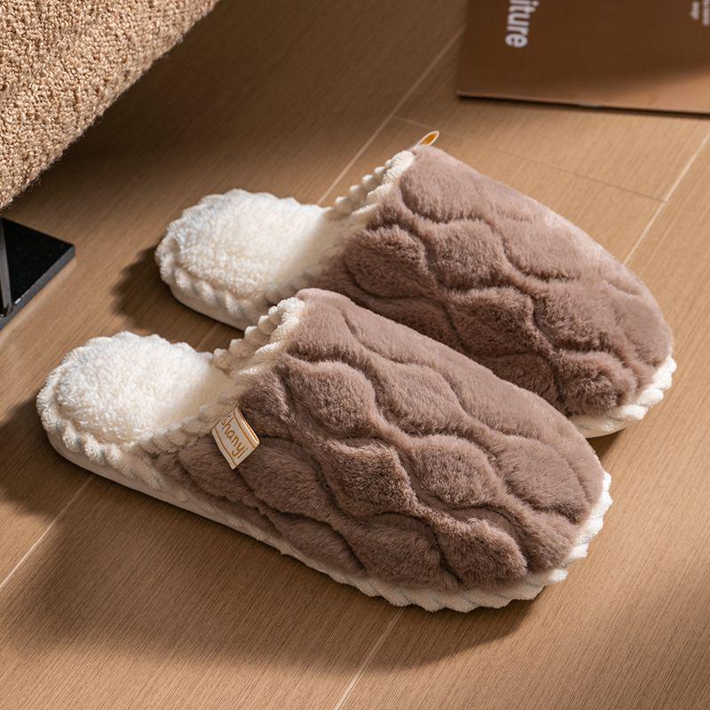 Women's and Men's Plush Non-Slip Cotton Slippers - Indoor Warmth for Spring, Autumn, and Winter