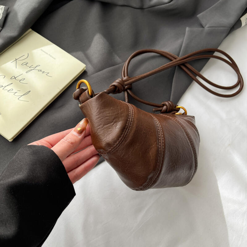 Faux Leather Moon Shape Shoulder Bag for Women Fashionable Crossbody Bag with Knotted Handle Design