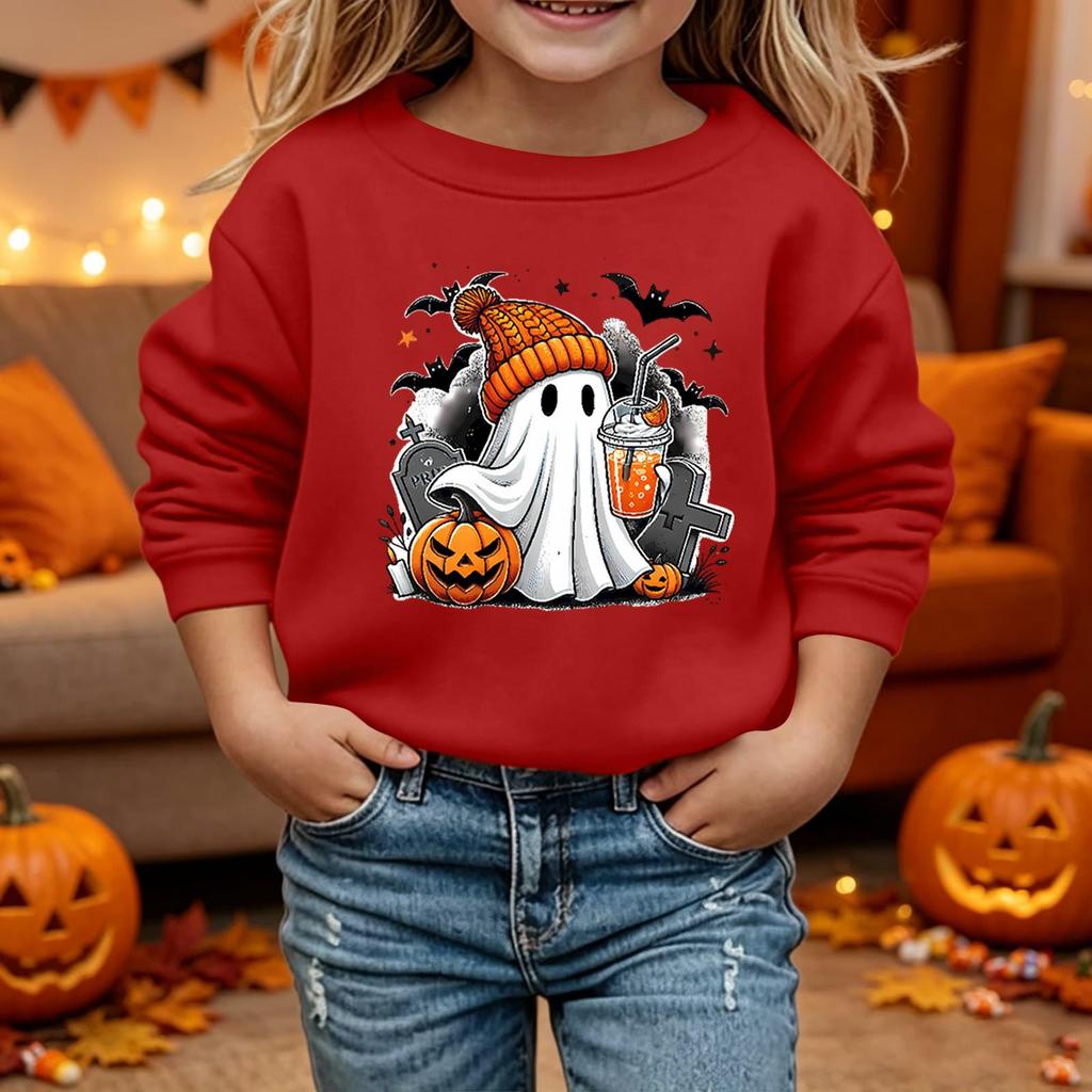 Kid's Halloween Print Hoodie Relaxed Fit Long Sleeve Pullover for Boys and Girls