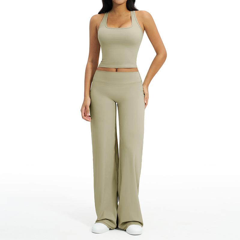 JYL Nylon Spandex Racer Back Vest Pants Two Piece Solid Outfit XL поле серого