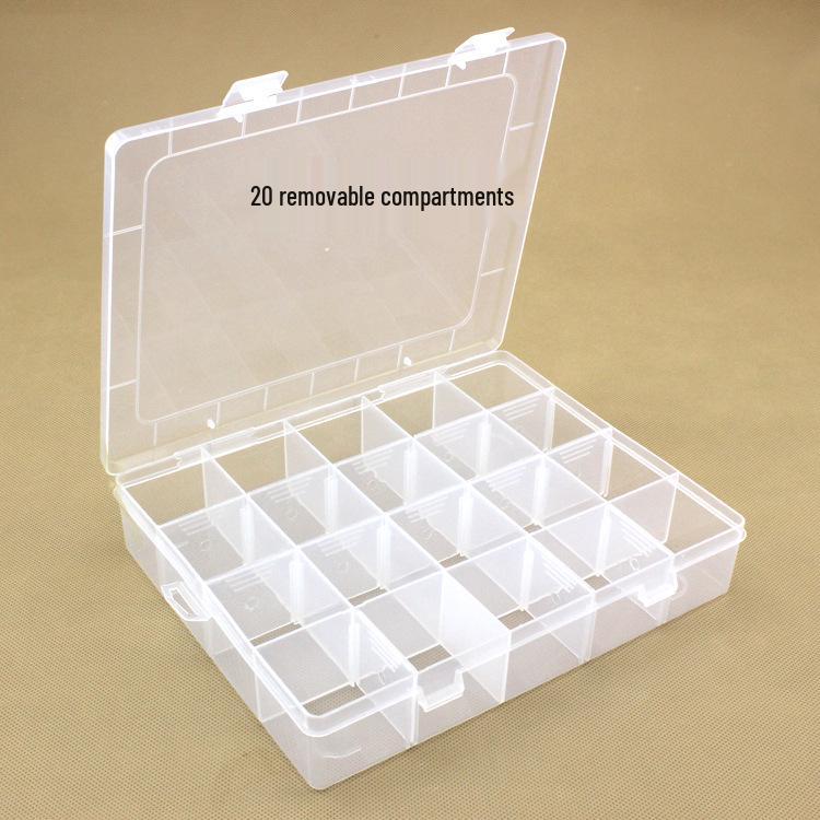 20-Grid Transparent Detachable Plastic Storage Box for Electronics and Jewelry