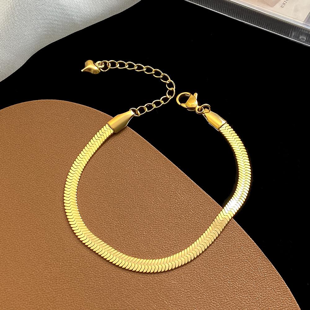 Stylish 18k Gold-Tone Titanium Steel Flat Snake Chain Bracelet for Women - Trendy Niche Design
