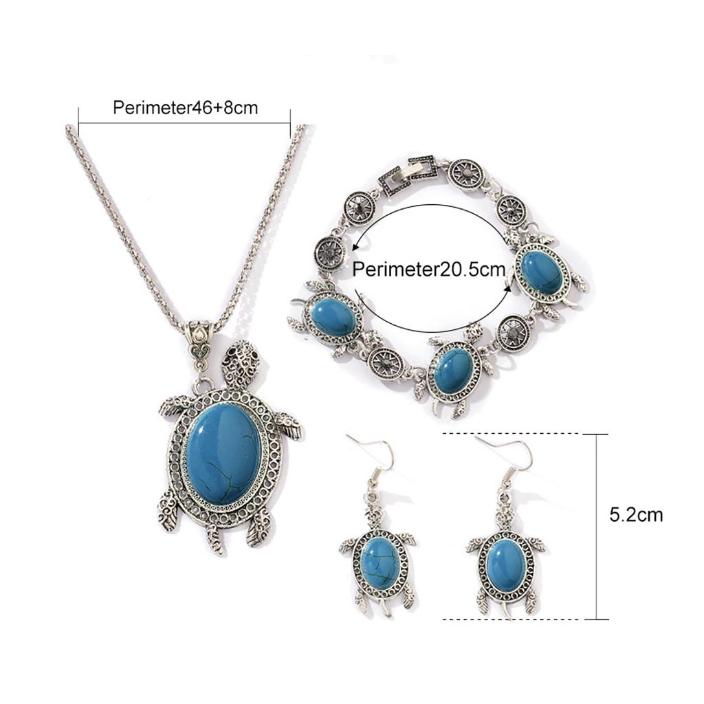 Vintage Exotic Fashionable Turquoise Turtle Necklace Set Three Pieces Bracelet Jewelry Earrings