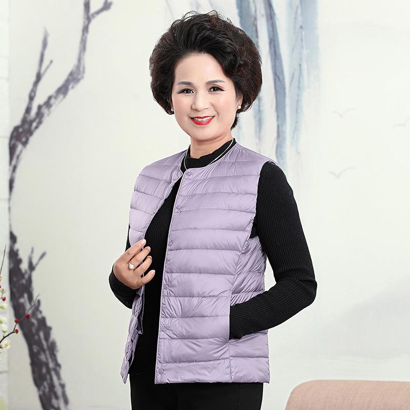Middle-aged Vest Mother's Light and Thin Round Neck Down Jacket Liner Vest Large Size Warm Vest Vest Jacket