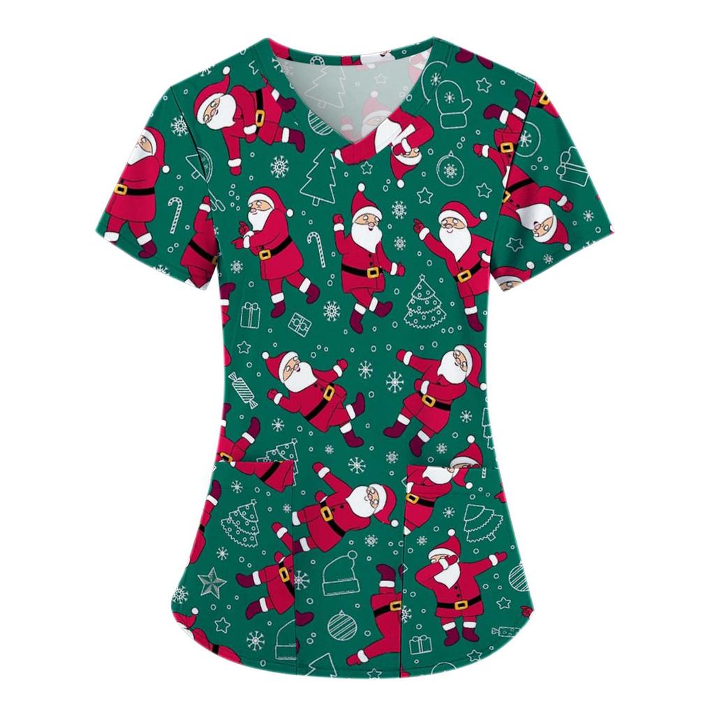 Fruit Plus Size V-Neck Tops Pockets Women Working Uniform Nurse Orange Banana Wear Print Femme Blouse Medical Uniforms Shirts