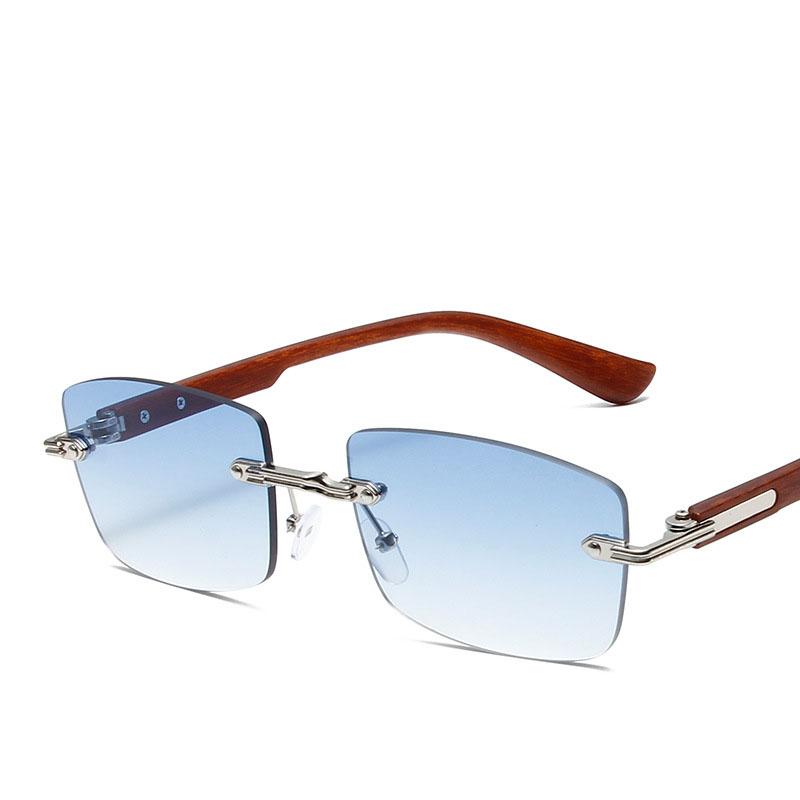 Vintage Rimless Square Sunglasses Women For Men Luxury Brand Designer Sun Glasses Punk Metal Rivet Grain Leg Eyewear Uv400
