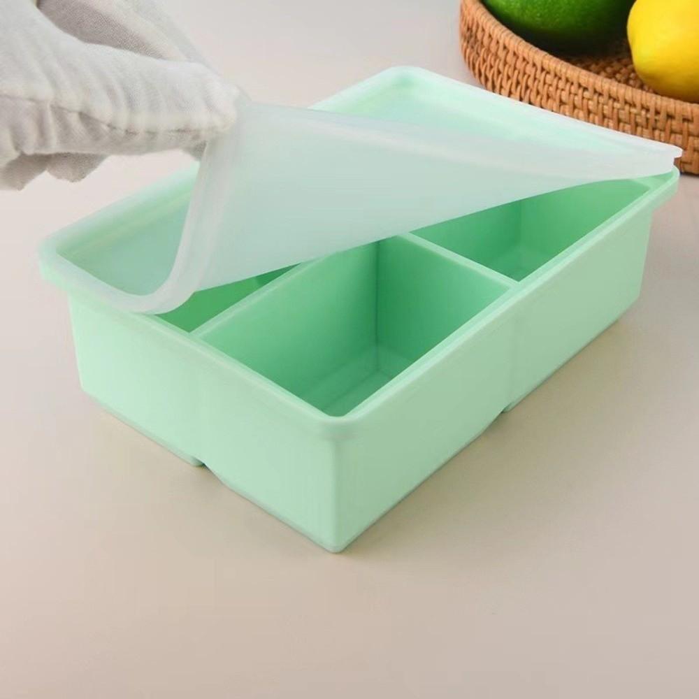 New Silicone Ice Making Mold Leak Proof Lid 4 Grid Ice Cube Tray Large Capacity Square Shape Food Freezing Molds for Meal Prep