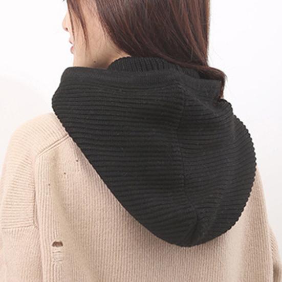 Strickmütze Schal Kombi Einfarbig Verstellbarer Kordelzug Kapuzenschal Damen Winter Warm Winddicht Elastisch Thermomütze