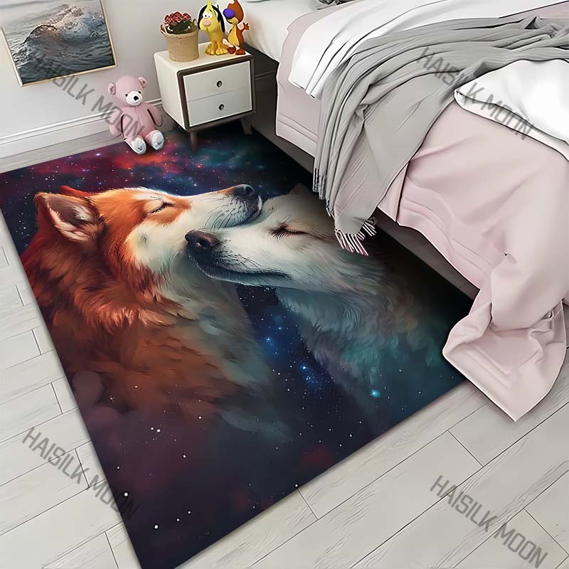 

1PC Two wolves nuzzling in starry cosmos Print Carpet for Living Room Bedroom Sofa Home Decor Rus Non-slip Floor Mat Luxury Gift 40x60cm