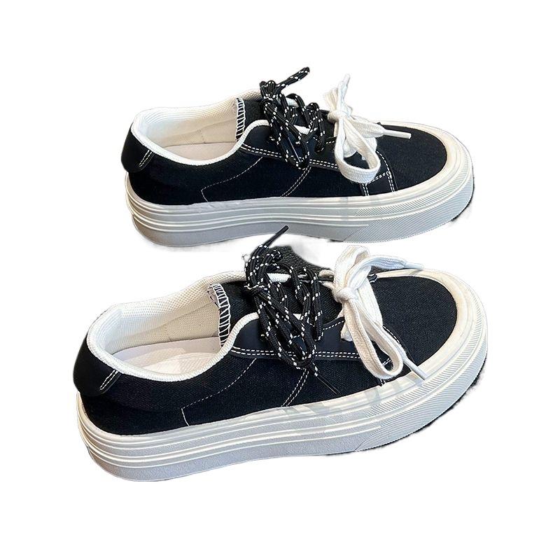 2025 New Black Canvas Shoes for Women's Autumn Korean Version of Students Platform Shoes Versatile Casual Campus Wind Shoes for Women