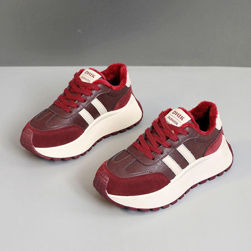 

BN027 новая осенняя платформа женская обувь кеды флис увеличение высоты досуг студенческая обувь в стиле пэчворк тренд спорт 40 бордовый