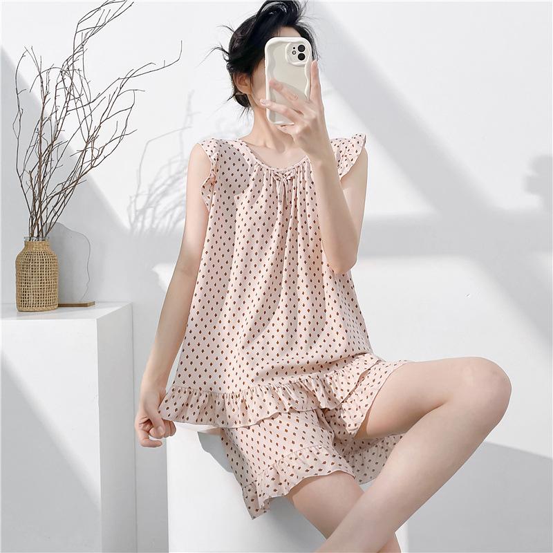 Pajamas Women's Summer Cotton and Silk Thin Suspender Sexy Cotton Silk Loungewear Sweet Shorts Two-piece Set Air Conditioning Clothing Summer