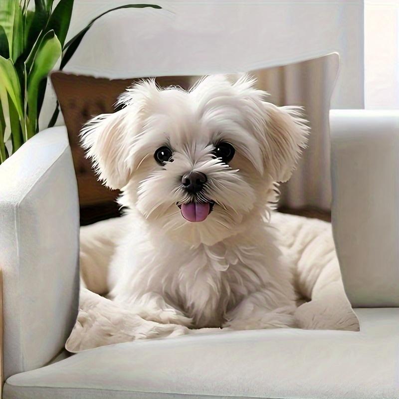 1Pc Maltese Dog Tongue Out Cute Printed Throw Pillow Cover, Suitable For Sofa, Bedroom, Living Room, Healing Gift For Dog Lovers
