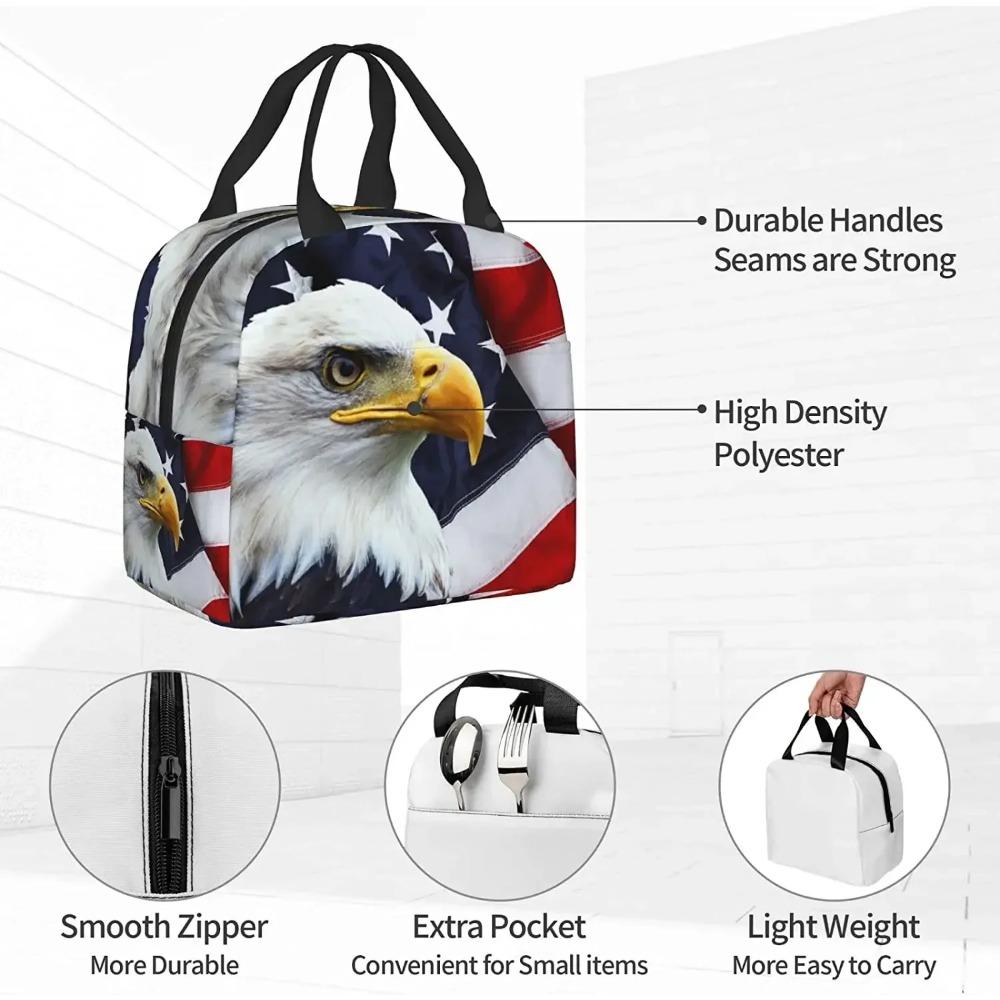 Bald Eagle Thermal Lunch Box Insulated Lunch Bags for Women Men American Flag Reusable Lunch Tote Bags for Work Picnic Travel