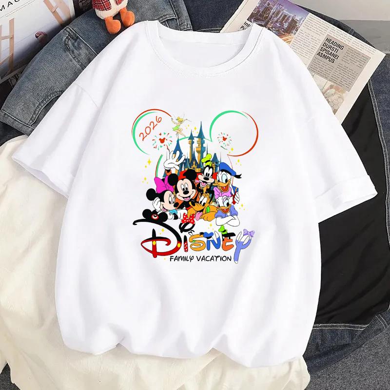 2026   Trip Mickey Minnie Mouse White TShirts Y2k Fashion Unisex Streetwear Casual Tops Cotton Casual Loose Short Sleeve