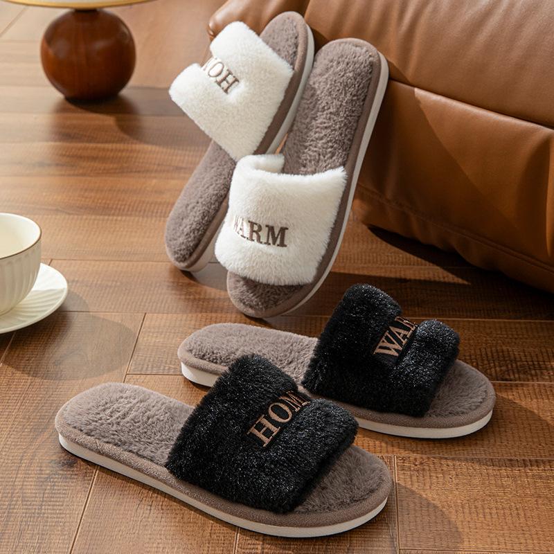 Papuci de casă din bumbac cu pluș pentru interior, iarnă, brodați cu talpă moale