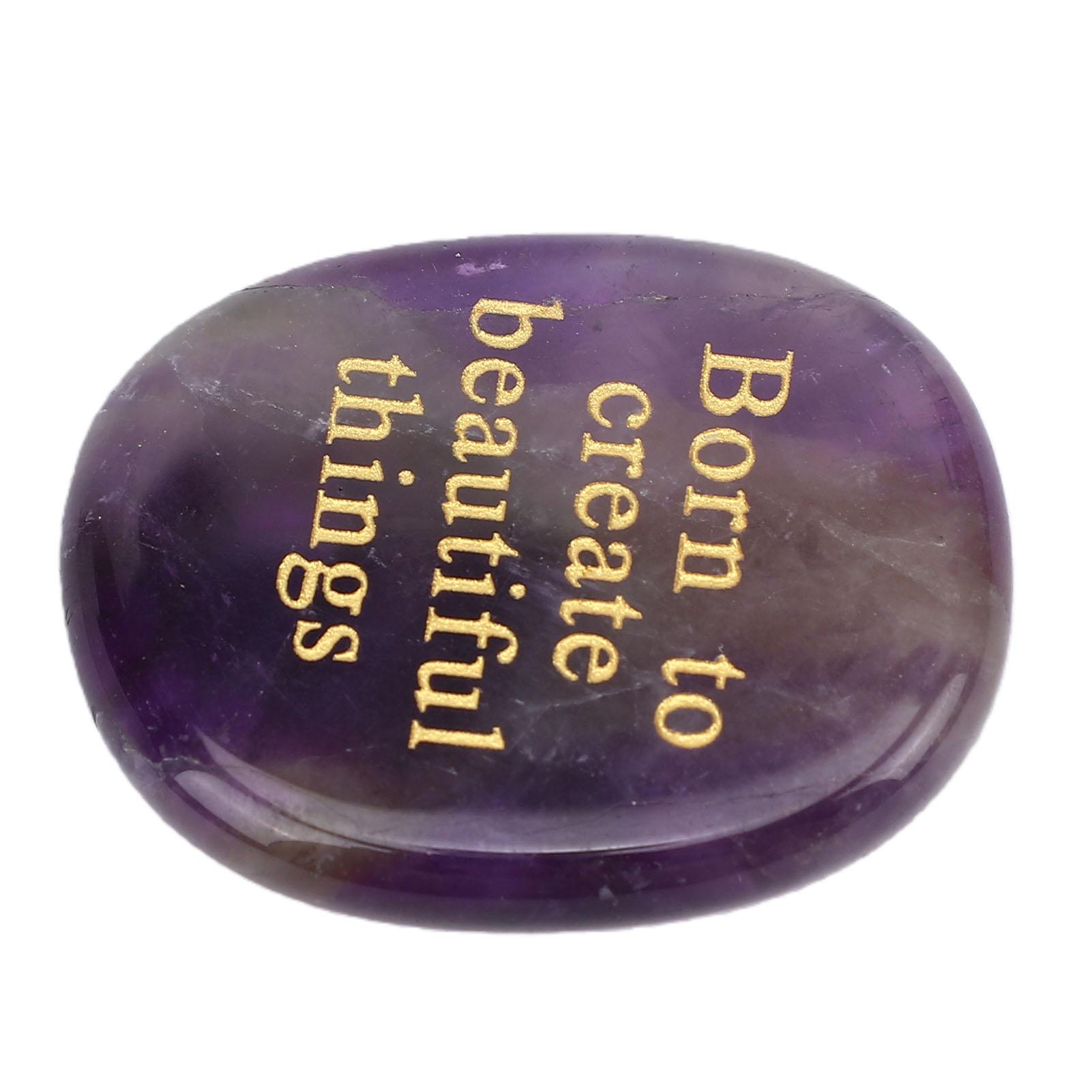 Engraved Stone Born to Create Beautiful Things Amethyst Worry Stone Motivational Present for Yourself Parents Family