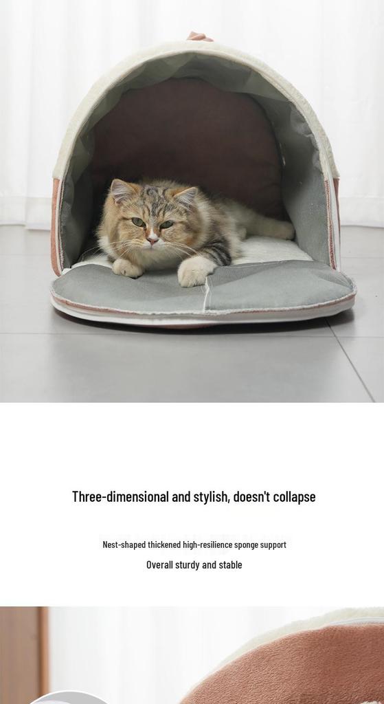 Foldable Dual-Use Cat Bed: Spacious Enclosed Design for All Seasons