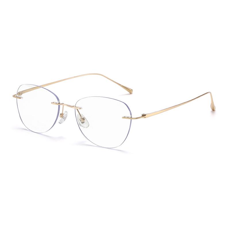 

Pure Titanium Rimless Cat Eye Glasses 53 for Women - Slimming Effect, Cool & Aloof Look, Fits Square & Round Faces, Bare Face Plano Lenses 9031.