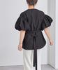 Yours Belted Collarless Balloon Sleeve Blouse BFXU1802 Small Black Women's