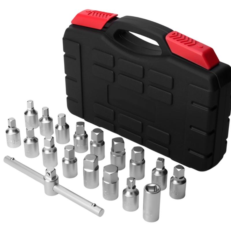 18 in 1 Professional Oil Pan Oil Drain Screw Wrench Removal Tool Heavy Duty Socket Wrench Car Repair Maintenance
