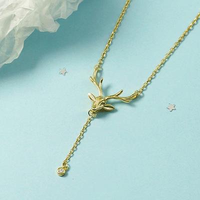Brand Original Deer Ear Wiggle Elk Pendant Necklace - Women's Clavicle Chain for Christmas or Birthday Gift
