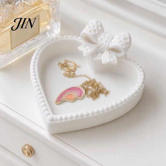 Narrative Space Decoration 3D Printed Bow Jewelry Tray, Cute Heart-Shaped Organizer, Stable Decorative Desktop Organizer Lightweight Luxury Desk Decor